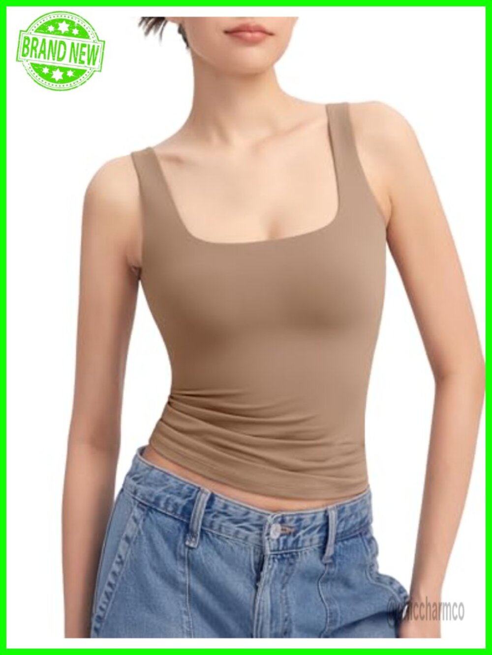 Square Neck Tank Top Sleeveless Double Lined Basic Women's Top